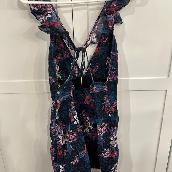 Free People Floral Navy and Purple Sleeveless dress - Size Small - Picture 2 of 4